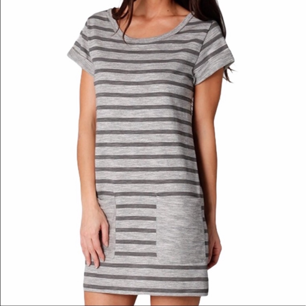 NO OFFERS RAG & BONE gray striped short sleeve t-shirt dress - Picture 1 of 14